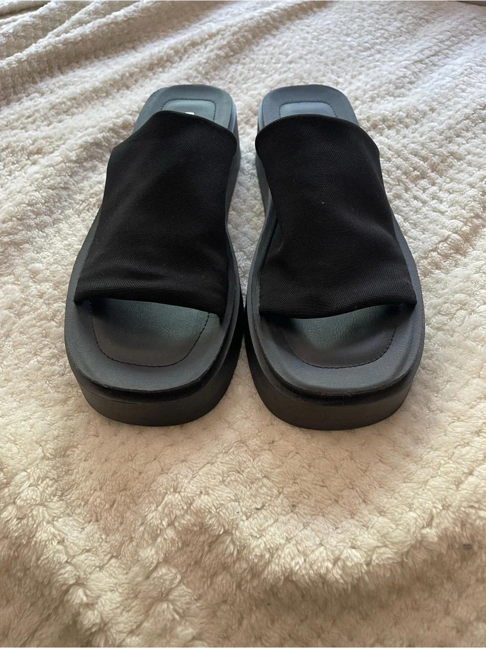 Cushionaire Black Platform Slide Sandals - Women's Cushioned Comfort